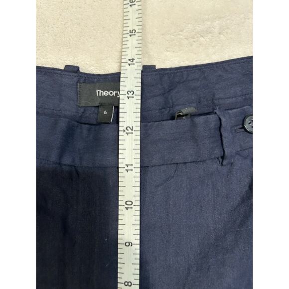 THEORY Navy Blue Wideleg Flare Linen Viscose Blend Cropped Pants Women's Size 6 - Picture 9 of 15